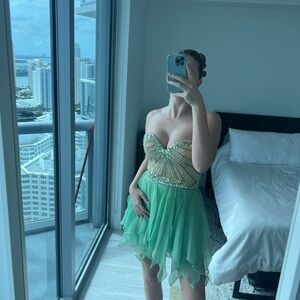 Sherri Hill Green Strapless Dress